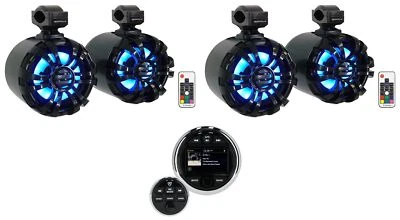Rockville RGHR48A 4 Zone Marine Bluetooth Receiver+(4) Black LED Tower Speakers - Image 1 of 4
