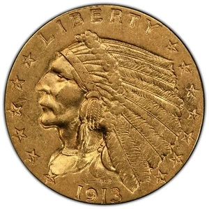 Moneda de oro 1913 $2.50 Indian Head Quarter Eagle PCGS AU55 EE. UU. como nueva - Imagen 1 de 3