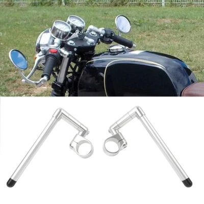 50MM Cafe Racer Bars 7/8"+Extender Universal Clip-On Handlebar Fork Tube Silver - Image 1 of 4