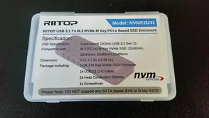 Riitop M.2 NVMe to USB 3.1 C Gen 2 Enclosure External PCI-e M Key NVMe - Picture 1 of 2