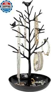 Jewelry Display Necklace Earring Organizer Holder Metal Birds Tree Stand with Tr - Picture 1 of 17