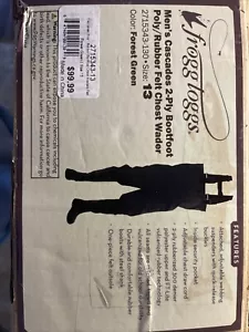 Frogg Toggs 2715343 Cascades 2-ply PVC Nylon Felt Sole Hip Waders Men's Size 13 - Picture 1 of 1