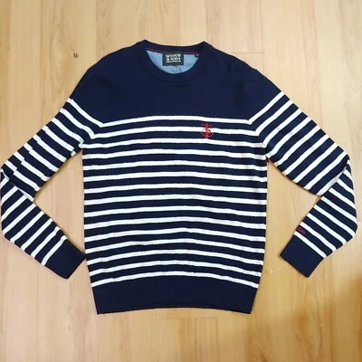 Scotch And Soda Breton striped crewneck sweater Sz L Blue  - Image 1 of 4
