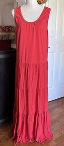 OSO Casuals Tiered Maxi Dress Sz 3X Orange Sleeveless Summer Boho Cotton Stretch - Picture 1 of 8