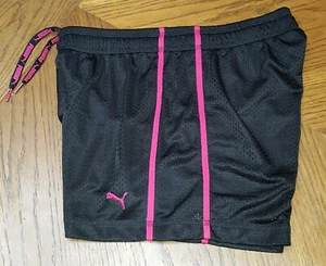 PUMA Athletic Fitness Shorts Women’s Size Large Mesh Black  Pink Running Fitness - Picture 1 of 10