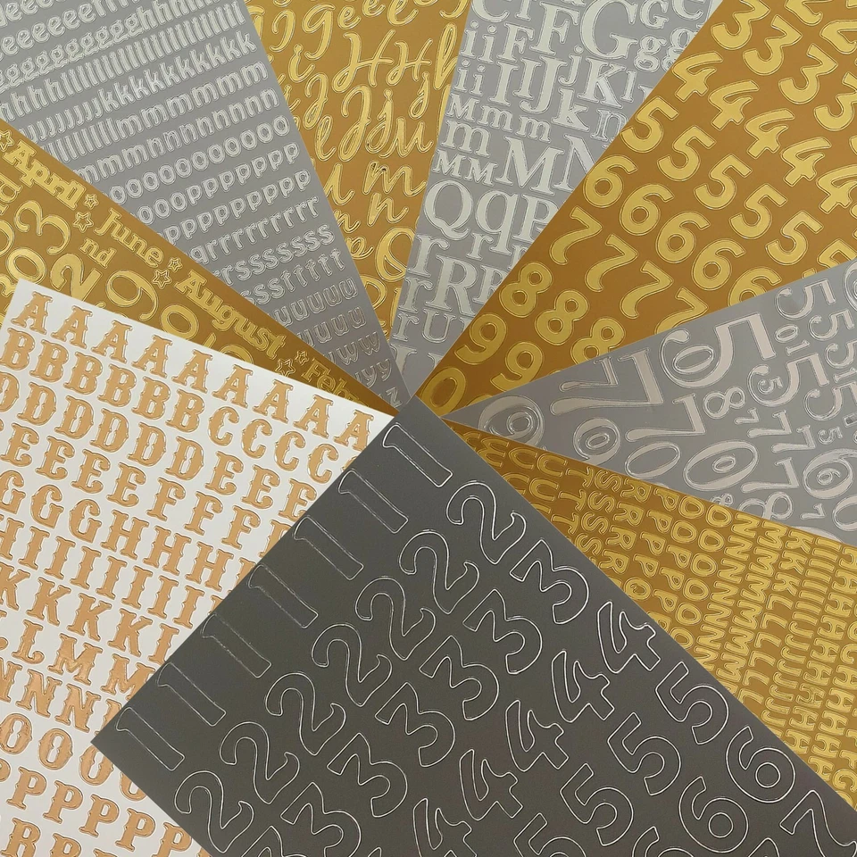 LETTERS / NUMBERS OUTLINE STICKERS Craft Card Making Set Peel Off Alphabet 0-9