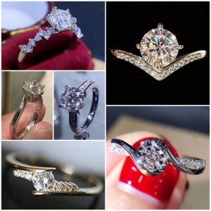 925 Silver Filled Gorgeous Sprkly Cubic Zircon Rings Wedding Jewelry Sz 6-10 - Picture 1 of 33
