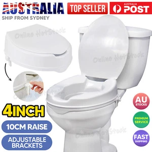 Raised Toilet Seat With Lid 10cm Rise Portable Home Aid Safety Riser Elderly AUS - Picture 1 of 10