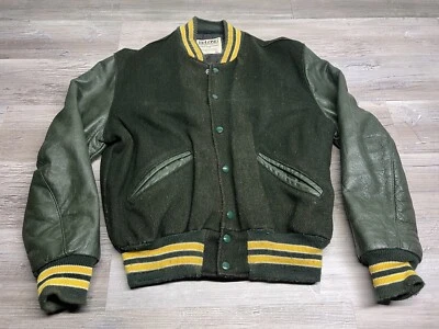 Chaqueta Universitaria DeLONG LANA/CUERO ISA Hecha Verde Amarillo Green Bay Packers 40 Foto 1 de 4