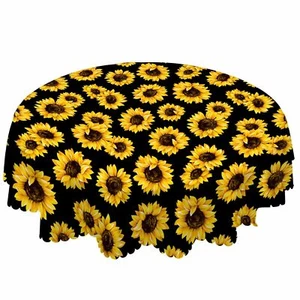 Sunflower Round Tablecloth 60" Yellow Bloom Petals Polyester Home Decor - Picture 1 of 7