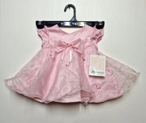 Bonnie Baby Sundress Girls 3-6 Pink Anne Neck Puff Sleeve Bow Sheer Overlay - Picture 1 of 13