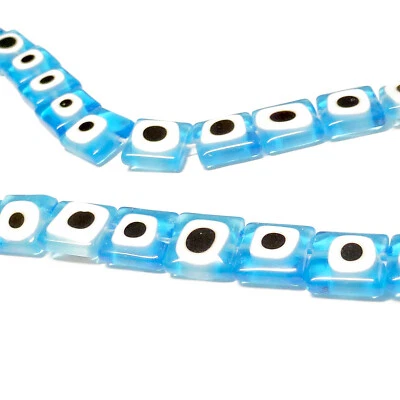 Glasperlen Lampwork Evil Eye Quadrate 10mm azur blau 40 Perlen nenad-design N133 - Bild 1 von 4