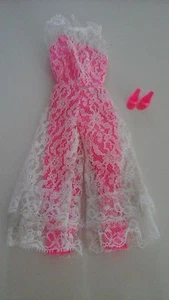 VINTAGE BARBIE DOLL OUTFIT JUMP IN TO LACE HOT PINK TAFFETA MATTEL TAG & SHOES - Picture 1 of 2