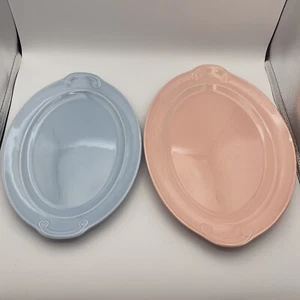 Chips Vintage Lu-Ray Pastels Pink Blue Oval Ceramic Serving Platters 11.5” 13.5” - Picture 1 of 14