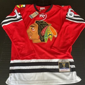 MAGLIA MITCHELL & Ness chicago blackhawks bobby hull linea blu vintage nuova con etichette taglia s - Foto 1 di 10