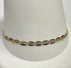 14K TriGold Link Bracelet 8” with Lobster Claw - Picture 1 of 10