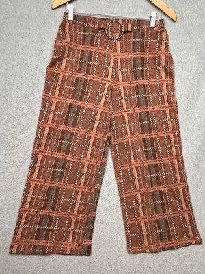 Pantalones de punto recortados a cuadros Zara años 70 cintura alta pierna ancha para mujer talla M boho retro Foto 1 de 4