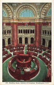 Postcard Washington, DC: Interior Reading Room, Library of Congress, Linen Card - Picture 1 of 3