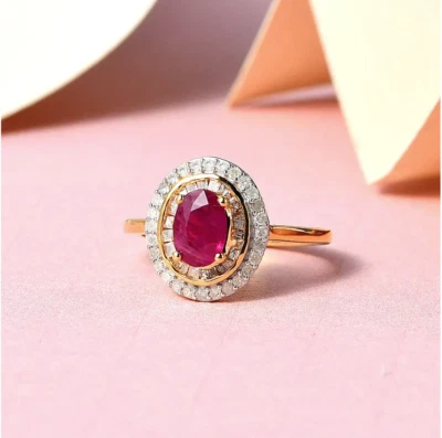 Diamond and African Ruby Ring in 18K Vermeil Yellow Gold Over Sterling Silver - Image 1 of 4
