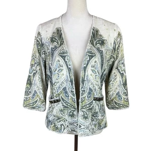 Chico's Gr. 0 verziertes Heritage Soft Cotton Tweed grünes offenes Frühlings-Sakko - Bild 1 von 11