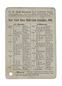 Antike 1898 New York Giants Baseball Fahrrad Spielkarte Taschenplan früh - Bild 1 von 3