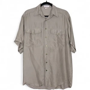 Tibbett Kirk Mens Size Medium Taupe Silk Button Up Shirt Short Sleeve Casual - Picture 1 of 6