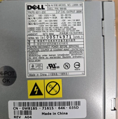 Dell L305N-00 305W ATX Power Supply PSU 24-Pin SATA Molex Rev A04 100-240V - Image 1 of 4