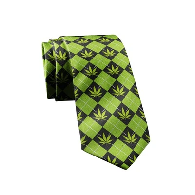 Marijuana Argyle Necktie Men's Novelty Neckties Weed Tie Funny Neckties for Men - Image 1 of 4