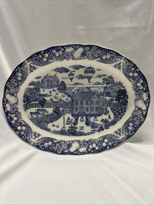 18" Vintage großes blaues Transfer Geschirr Tablett Pazifischer Ozean Marushin Kunst Japan - Bild 1 von 5