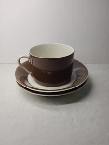 Fitz & Floyd Mandarin Crest Brown Cup & 2 Saucers 10 1/2" - Picture 1 of 8