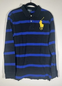 Vintage Y2K Polo Ralph Lauren blue black rugby LS polo striped big pony XL/18-20 - Picture 1 of 8