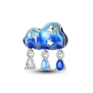 Clouds and Raindrops Charms Rain Pendant 925 Sterling Silver with Enamel Bead... - Picture 1 of 6