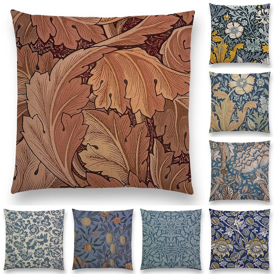 Cojín de sofá rojo William Morris Thief de lino almohada de lujo decoraciones navideñas Foto 1 de 4