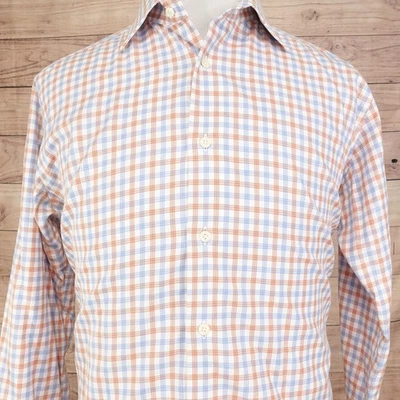 Camisa David Donahue Para Hombre 16.5 Ajuste Azul Naranja A Cuadros Abotonada L/S -V1 Foto 1 de 4