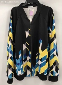 Bisou Bisou Womens Multicolor Geometric Long Sleeve Bomber Jacket Size X-Large - Picture 1 of 6