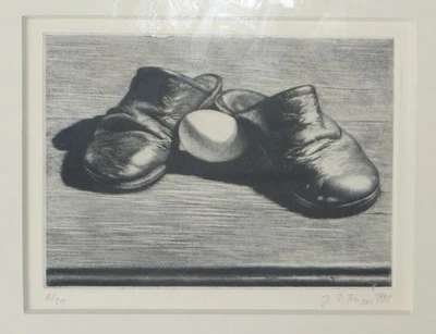 Hausschuhe und Ei Jan Peter Tripp signierte Radierung Auflage 21 Stillleben 1981 - Bild 1 von 4