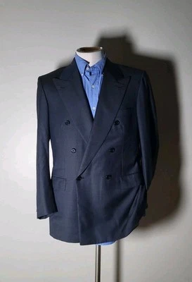48 38S Brioni Blue Gray Peak Double Breasted Full-canvas Blazer Jacket Coat - Image 1 of 4