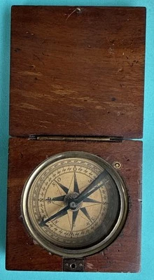 Antique Style Wood Brass Compass Box Case - Image 1 of 3