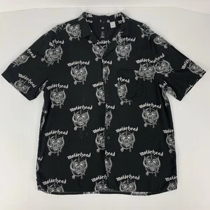 H&M x Motorhead Button Up Short Sleeve Black Distressed Shirt Mens Size Large - Picture 1 of 11