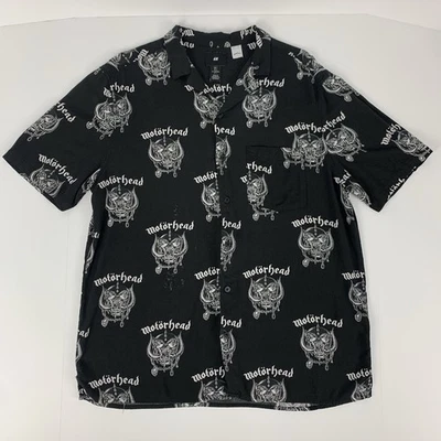 H&M x Motorhead Button Up Short Sleeve Black Distressed Shirt Mens Size Large - Image 1 of 4