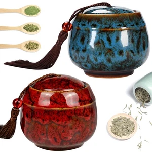 Bote de cerámica de 2 piezas para té de hojas sueltas, hermoso contenedor de té estilo chino... - Imagen 1 de 7