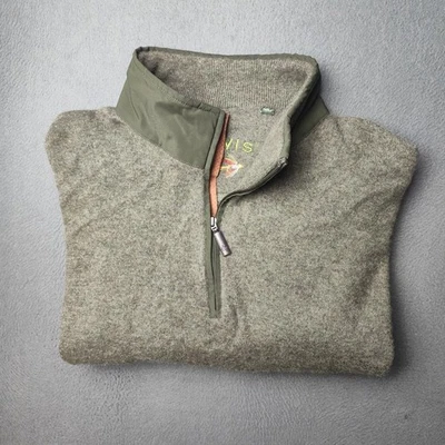 Orvis Sweater Mens Extra Large Green Wool Cashmere Quarter Zip Elbow Patches - Image 1 of 4