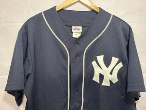 Vintage New York Yankees Jersey Majestic Button Blue Men’s Large Korea Retro - Picture 1 of 11