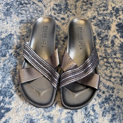 ZAPATERO ITALIANO Sandalias sin cordones Planas Metálicas Talla 8.5 Mujer Corcho Moldeado Foto 1 de 4