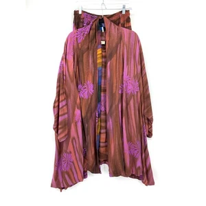 Vintage Simple People OS Batik Viskose 3-teiliges Set Kimono Shirt Hose rot rosa gefärbt - Bild 1 von 12