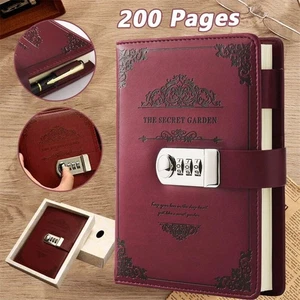 Leder Tagebuch mit Schloss Rot Mädchen Journal Passwortschloss Liniert Notizbuch - Bild 1 von 13