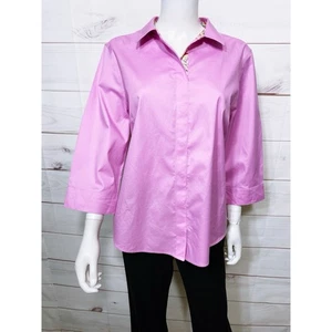 Camisa Chico's Para Mujer Sin Hierro Púrpura Talla 2 Grande Contraste Puño Mangas 3/4 Top - Imagen 1 de 10