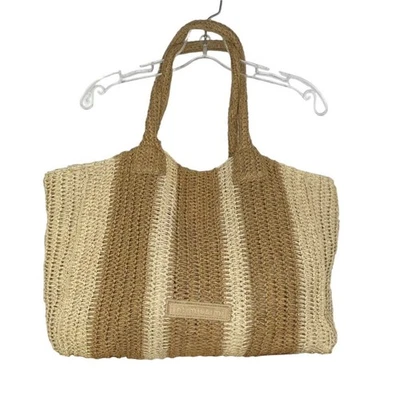 Intimissimi woven straw neutral coastal tote shoulder hand bag vacation - Image 1 of 4