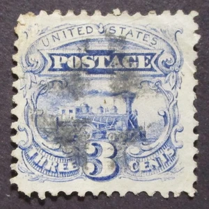 US Scott #114 3 cent Blue LOCOMOTIVE used G GRILL VG/F Cork cancel (invA30a) - Picture 1 of 3