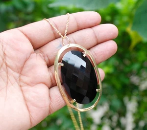 Collar grande chapado en oro de ónix negro 18+2" joyería de plata de ley 925 - Imagen 1 de 5